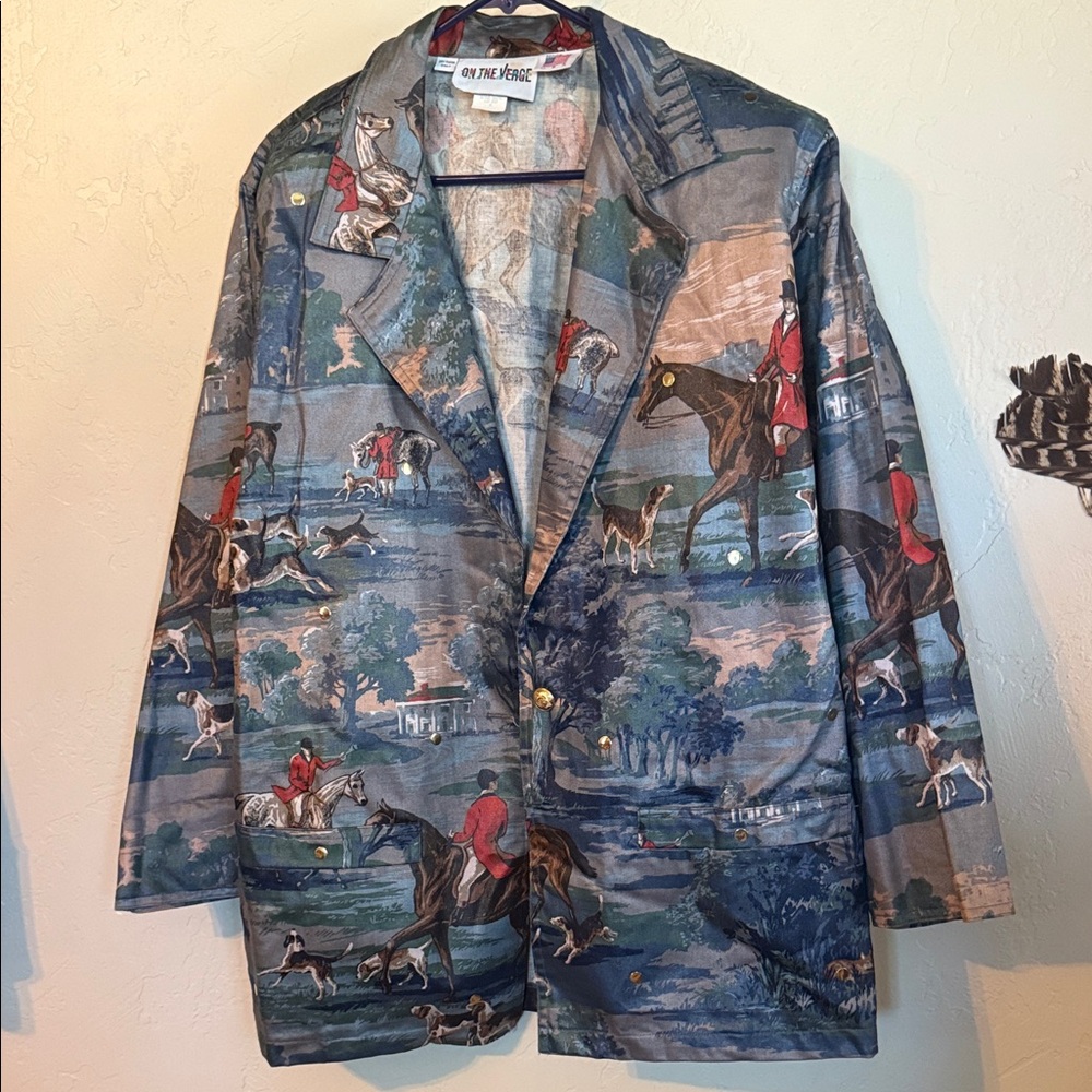 Beautiful! On The Fringe Vintage Equestrian Print Blazer